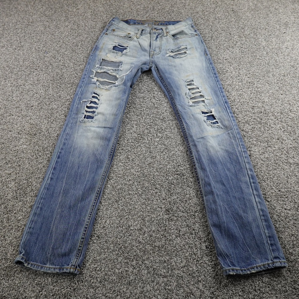 American Eagle Jeans Mens 28X32 Dark Blue Denim Slim Straight Stretch Grunge Rip